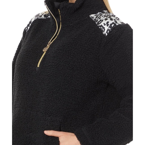 new Lilly Pulitzer Wallen Sherpa 1/2 Zip Jacket Pullover Black Size XL - Picture 3 of 5